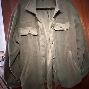SINCERELY JULES Women’s Olive Green Fleece Jacket - Casual Button-Up Coat